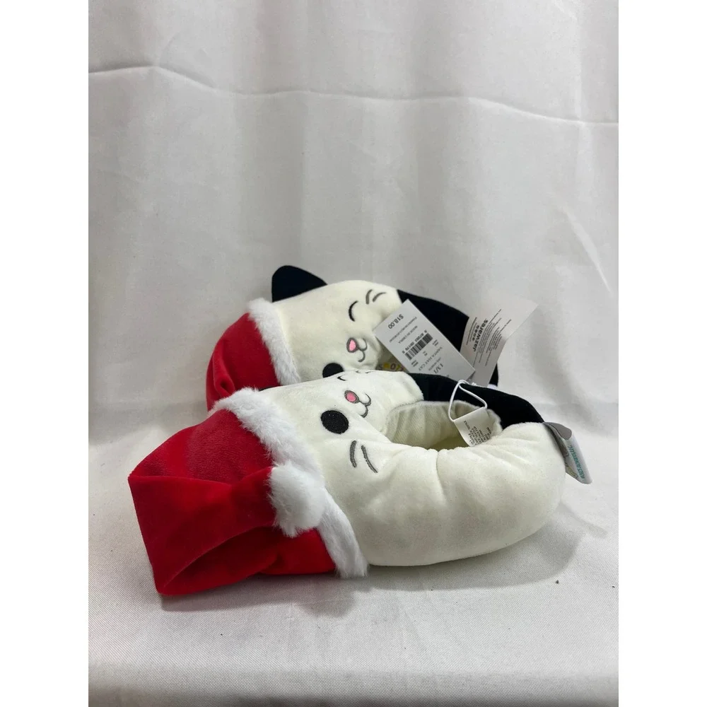 Squishmallows Santa Hat Cat Slippers Kid Size 13/1 Off-White Holiday Plush Shoes